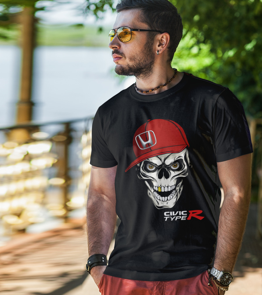 Civic Type R Skull With Red Honda Cap T-Shirt