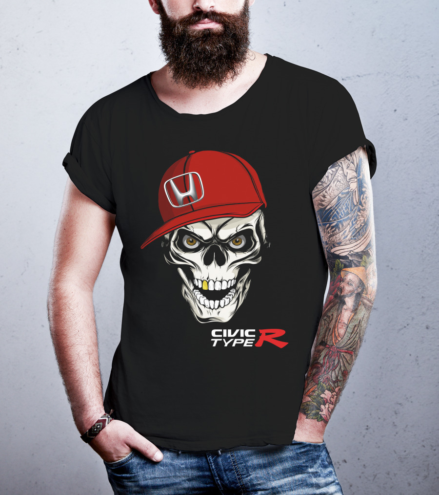 Civic Type R Skull With Red Honda Cap T-Shirt