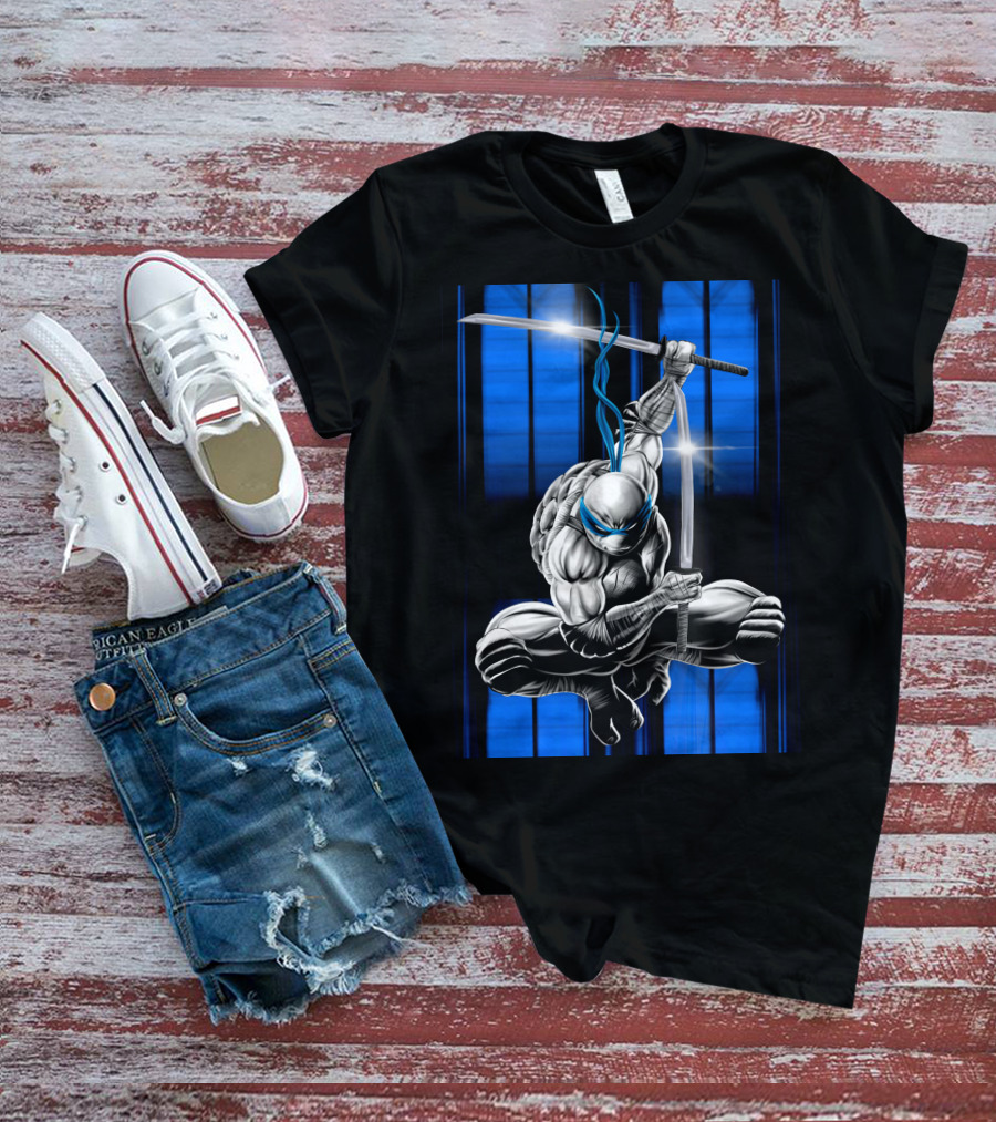 Leonardo Ninja Warrior Blue Bandana Sword Jump T-Shirt