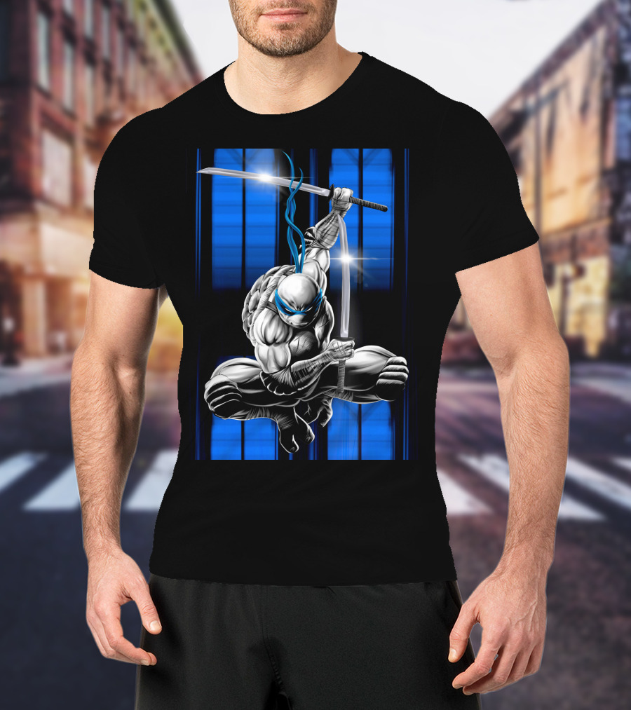 Leonardo Ninja Warrior Blue Bandana Sword Jump T-Shirt