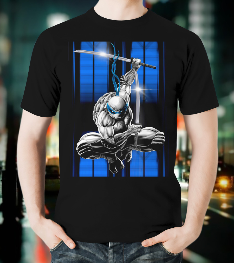 Leonardo Ninja Warrior Blue Bandana Sword Jump T-Shirt