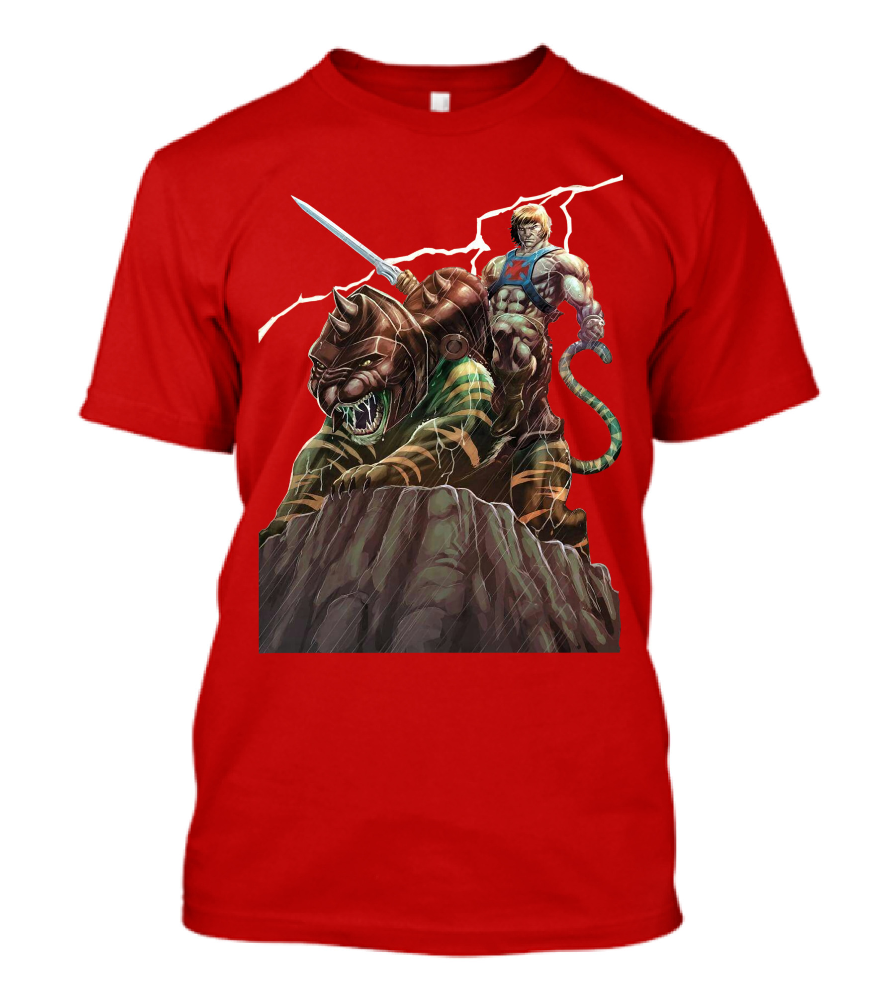 He-Man Masters Of The Universe Sword And Battle Cat On Rock With Lightning T-Shirt