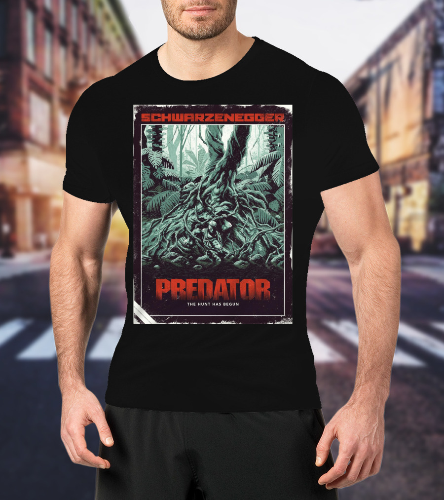 Schwarzenegger Predator The Hunt Has Begun T-Shirt