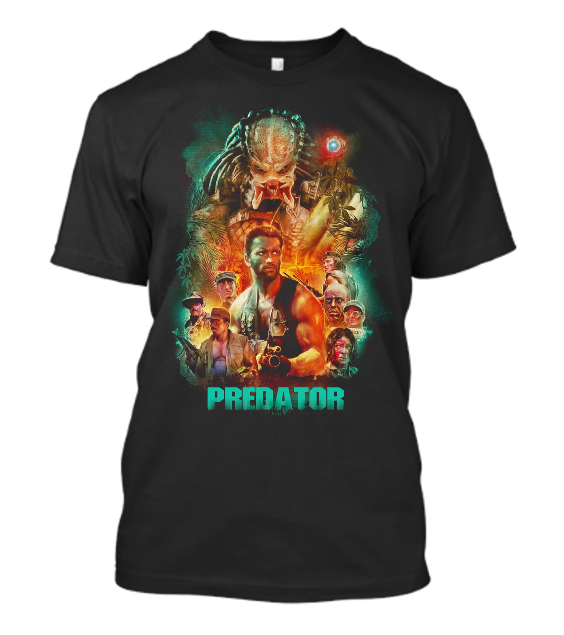 Predator Movie Collage Featuring Iconic Characters And Alien Hunter T-Shirt