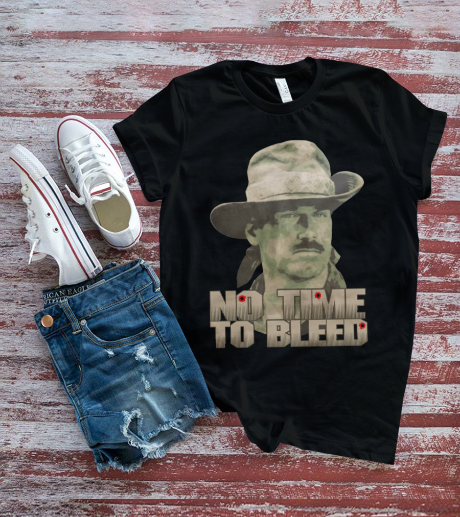 Predator No Time To Bleed Soldier Portrait With Text And Bullet Holes T-Shirt