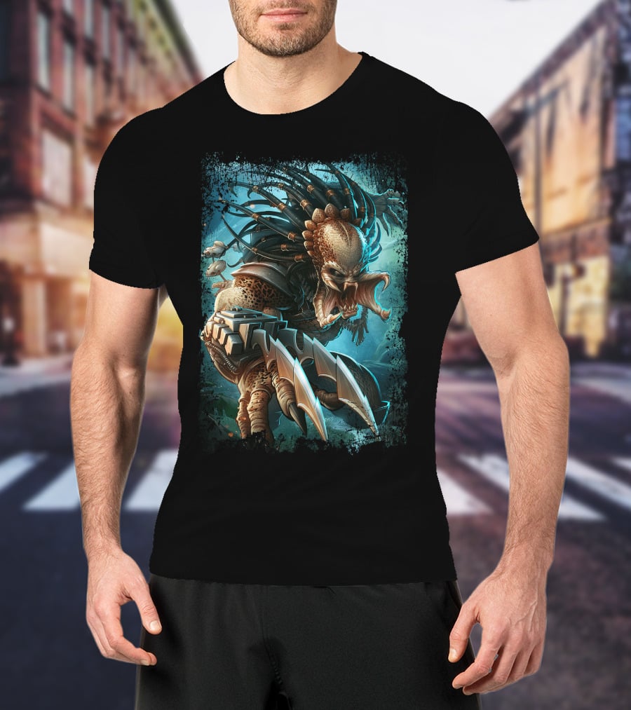 Predator Alien Sci-Fi Creature With Dreadlocks And Blades T-Shirt