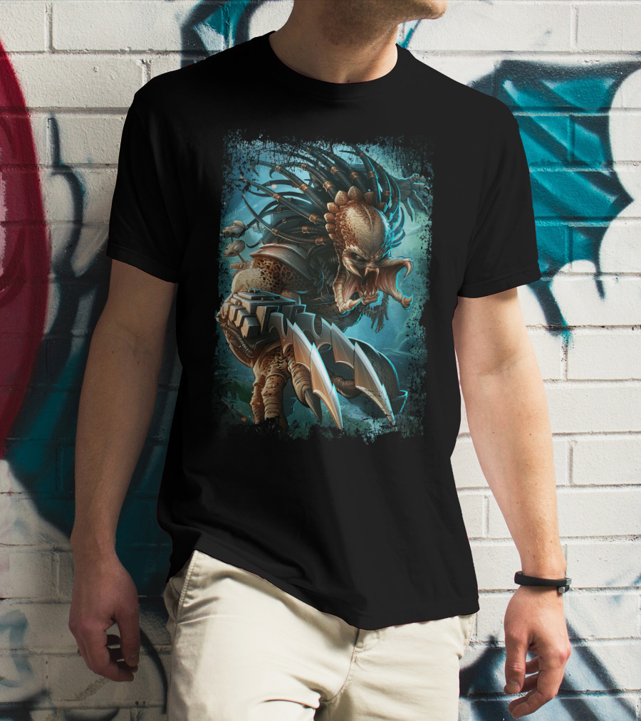 Predator Alien Sci-Fi Creature With Dreadlocks And Blades T-Shirt