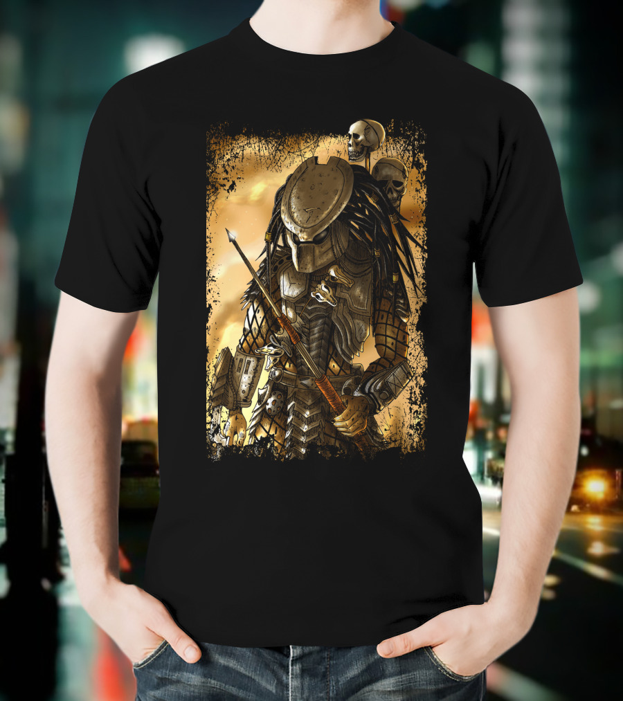 Predator Alien Warrior With Skulls And Dreadlocks T-Shirt