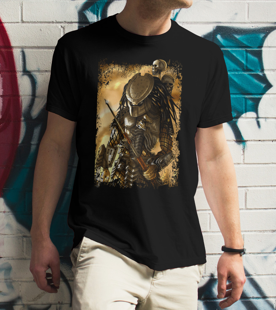 Predator Alien Warrior With Skulls And Dreadlocks T-Shirt