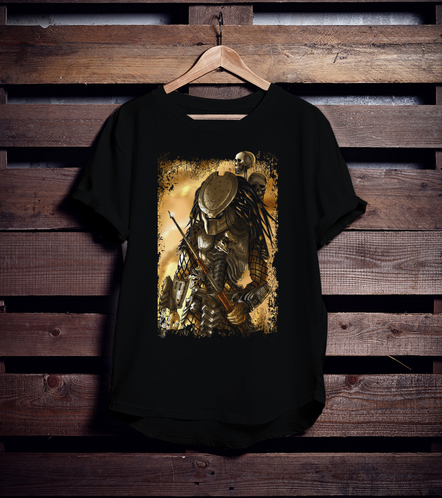 Predator Alien Warrior With Skulls And Dreadlocks T-Shirt