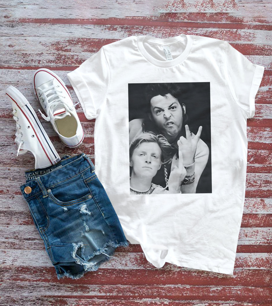 Paul Linda Wings Over Europe V Iconic Rock Duo Black White Photographic T-Shirt