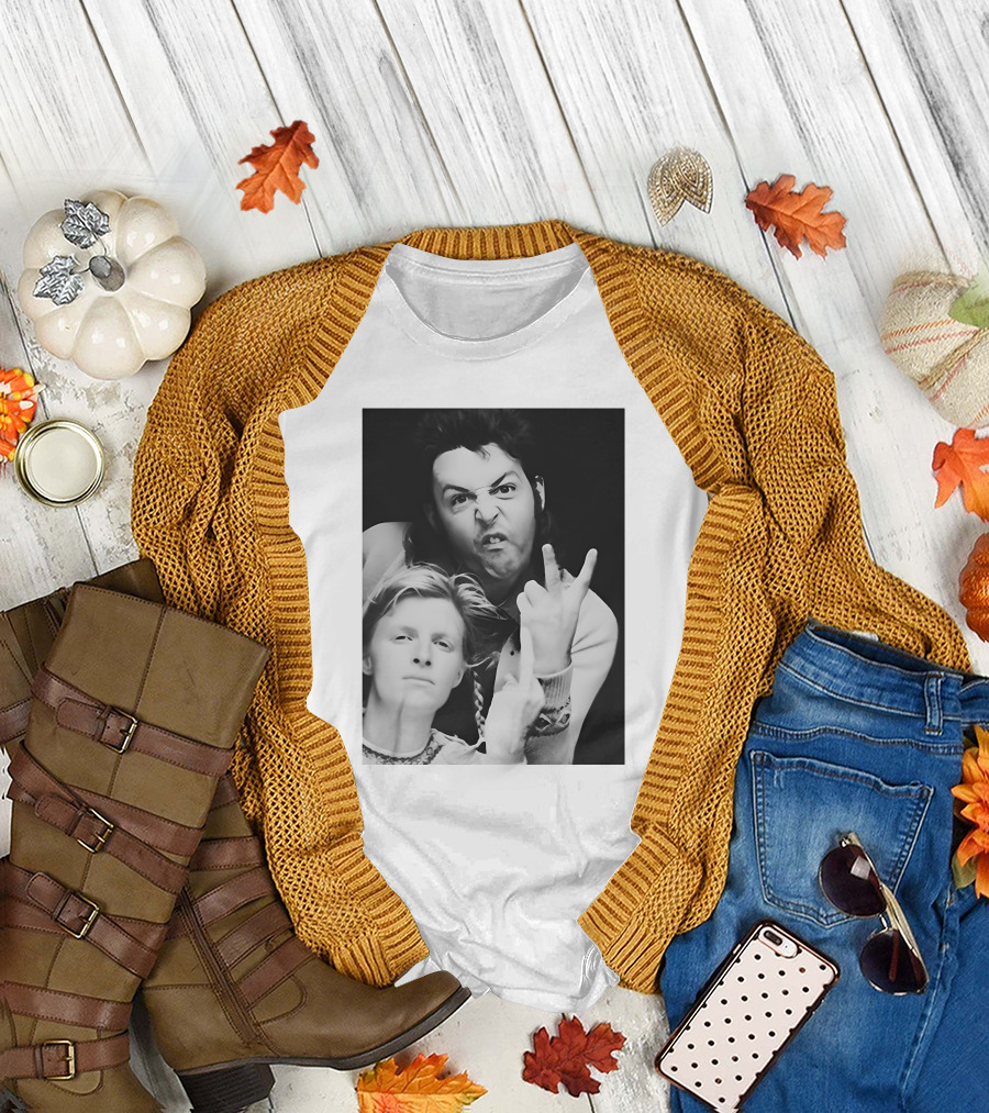 Paul Linda Wings Over Europe V Iconic Rock Duo Black White Photographic T-Shirt