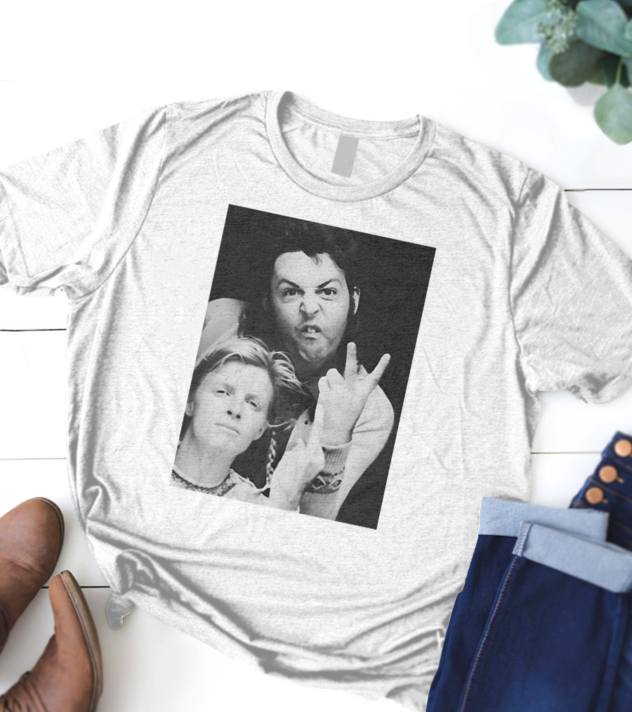 Paul Linda Wings Over Europe V Iconic Rock Duo Black White Photographic T-Shirt