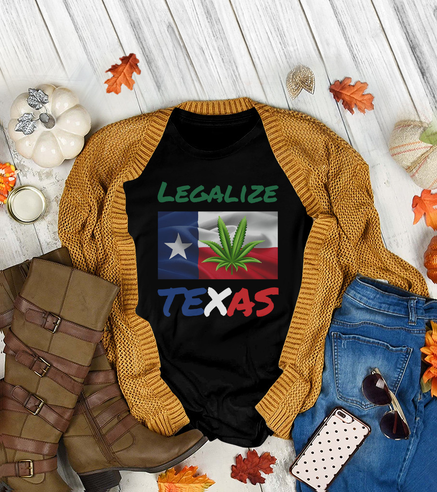 Legalize Texas Cannabis Leaf With Texas Flag Colors T-Shirt