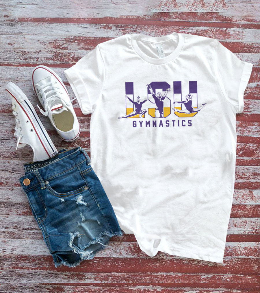 LSU Gymnastics Purple And Gold Leaping Athletes T-Shirt