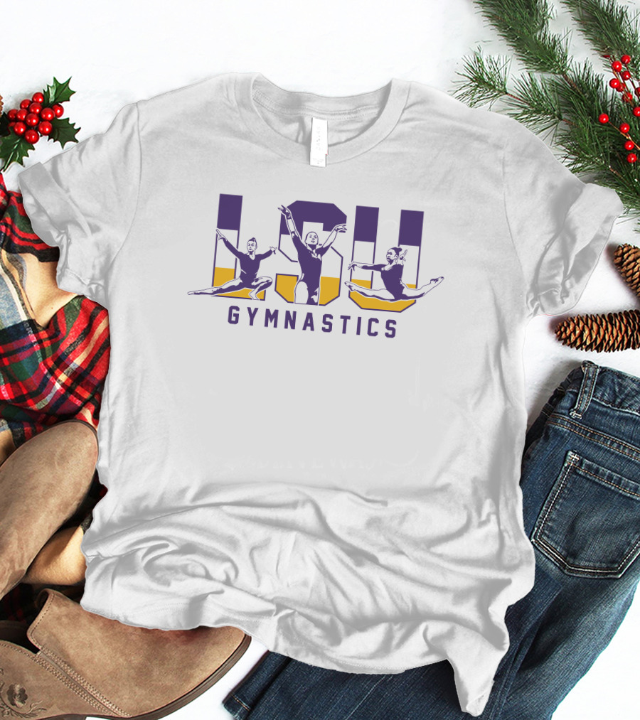 LSU Gymnastics Purple And Gold Leaping Athletes T-Shirt