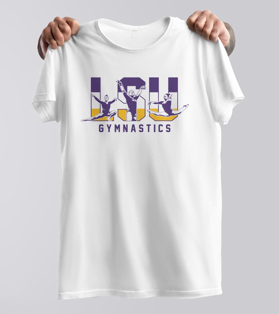 LSU Gymnastics Purple And Gold Leaping Athletes T-Shirt
