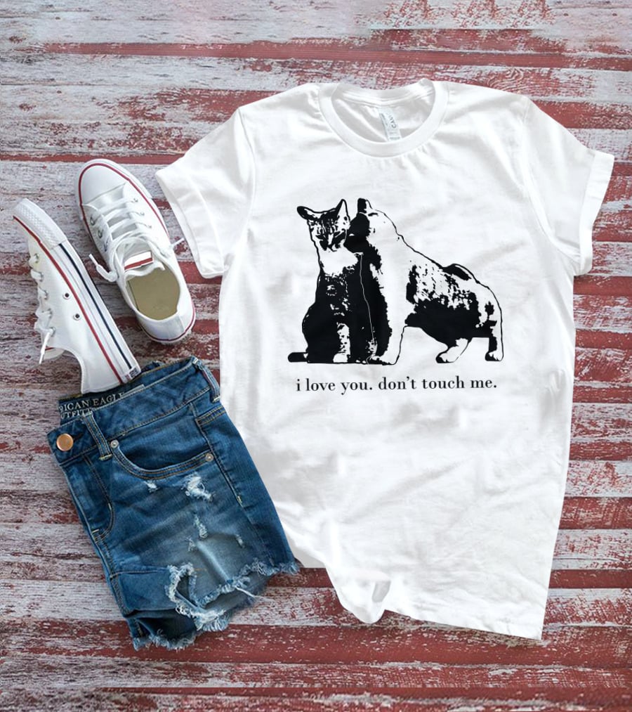 I Love You Don't Touch Me Cat Duo Black And White Contrast T-Shirt