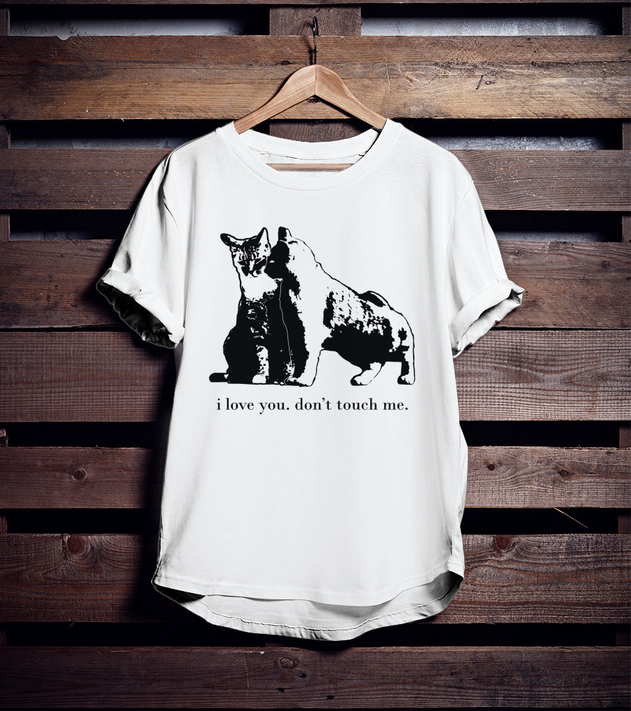 I Love You Don't Touch Me Cat Duo Black And White Contrast T-Shirt