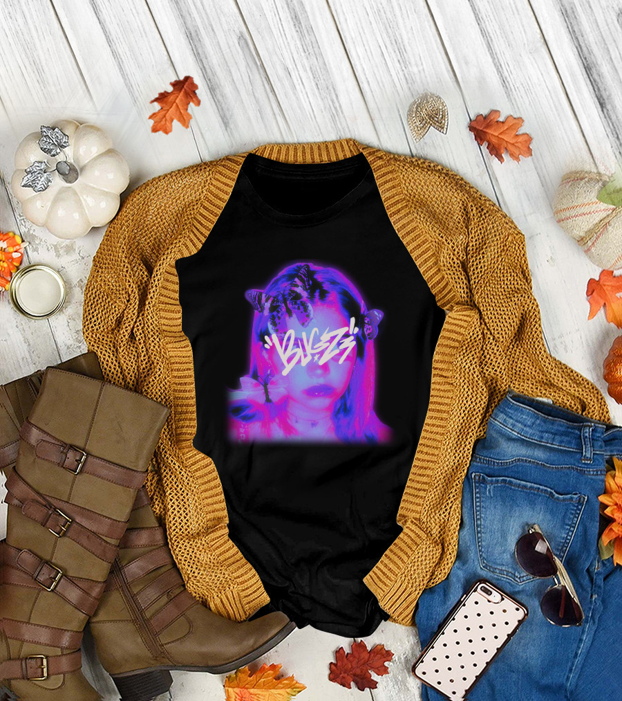 Bugzz Girl Neon Butterfly Aesthetic T-Shirt