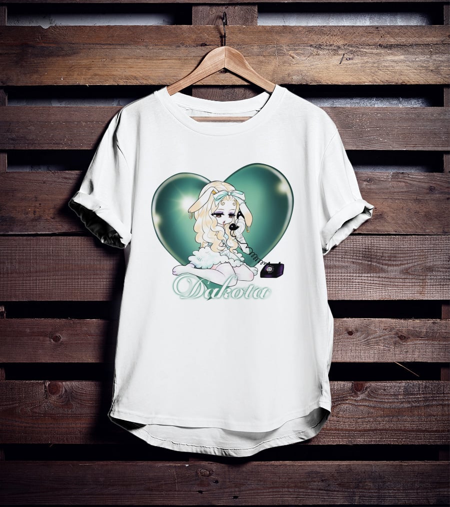 Dakota Cute Bunny Girl With Heart And Vintage Phone T-Shirt