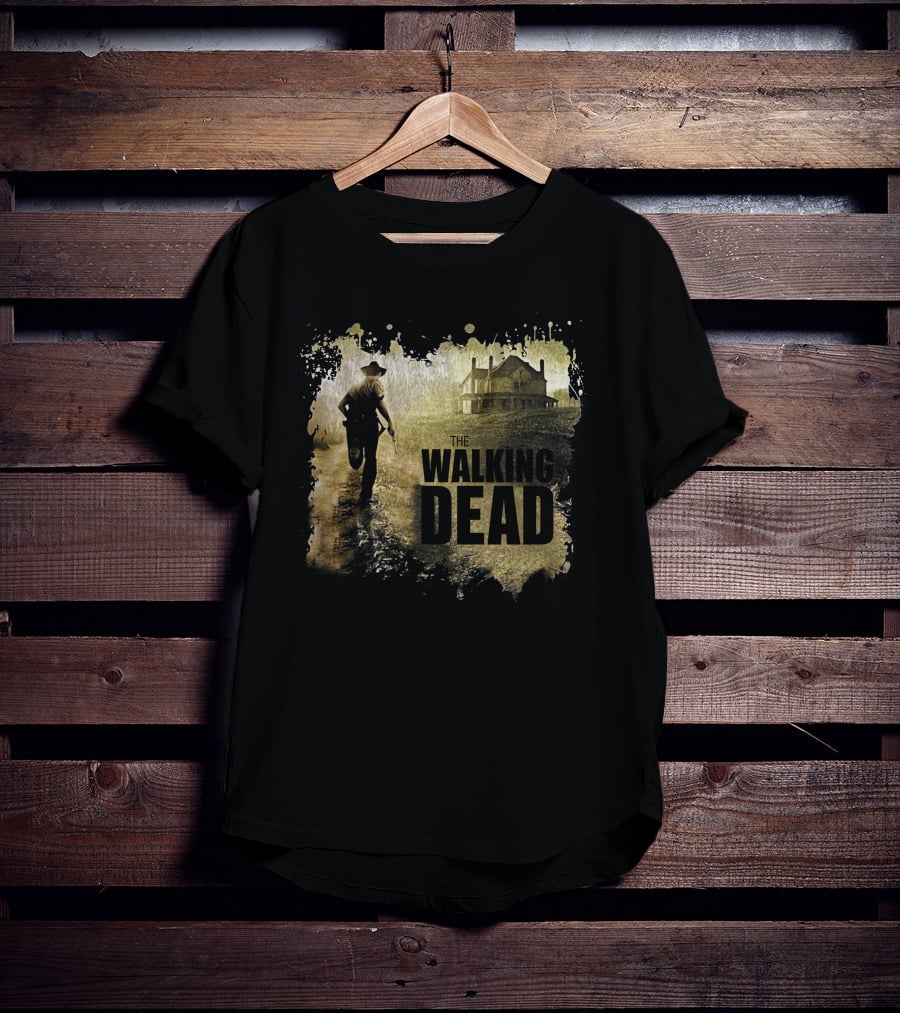 The Walking Dead Sheriff Silhouette And Farmhouse Scene T-Shirt