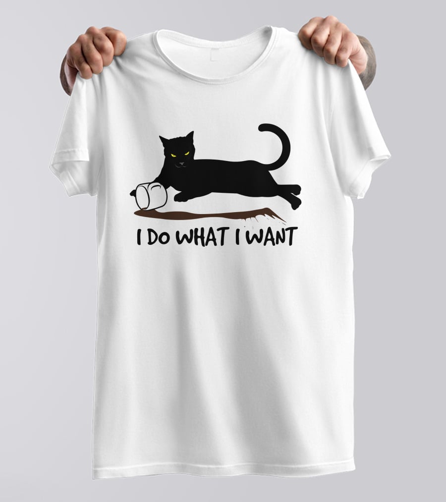 I Do What I Want Cat Black Cat Knocking Over Mug T-Shirt