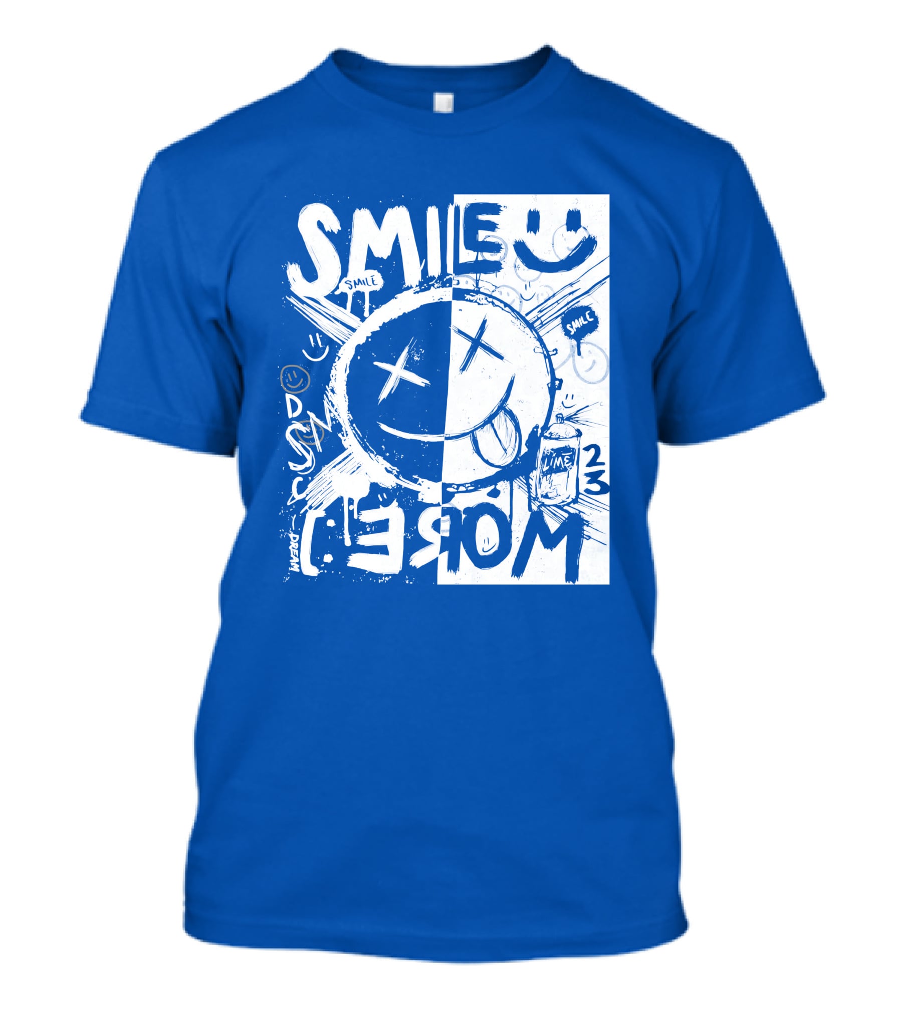 Smile More April Members Only Blue Grunge Style Smiley Face T-Shirt