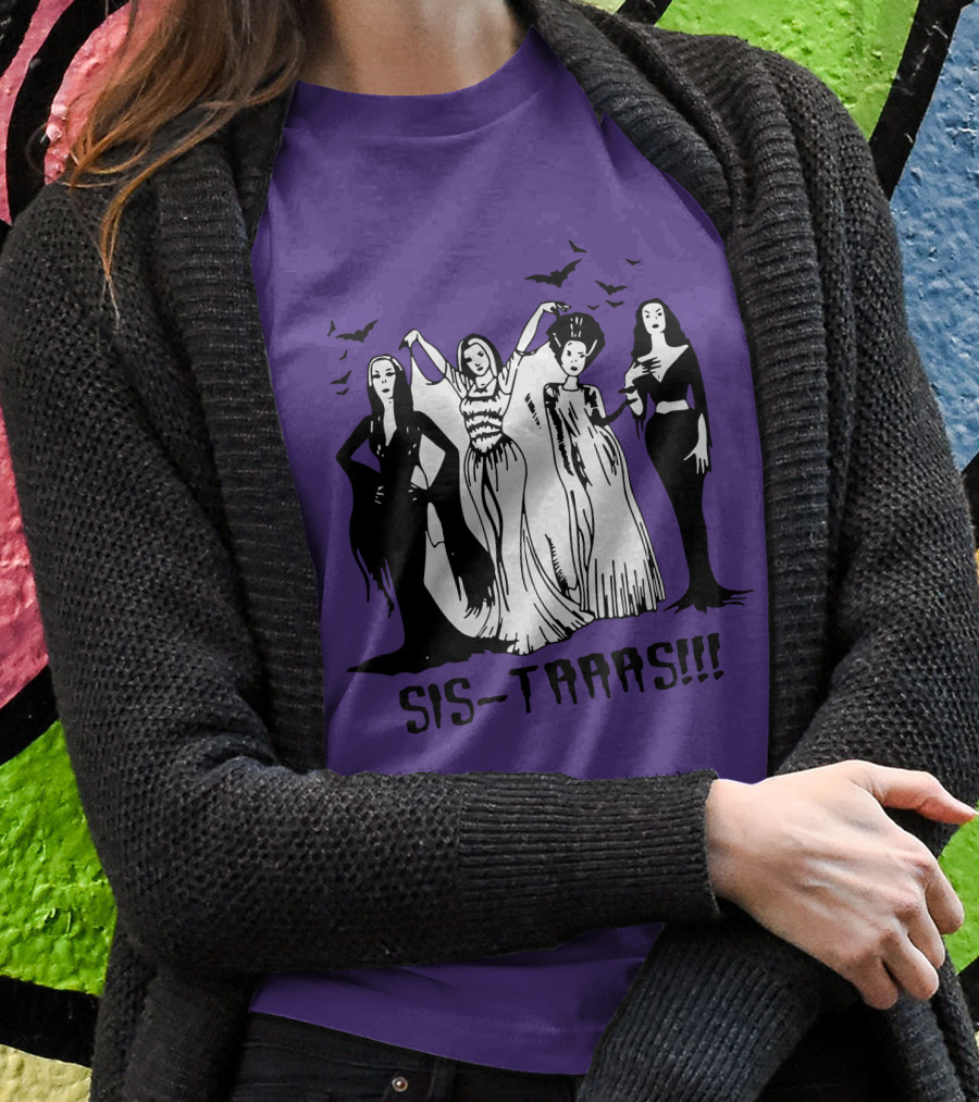 SIS-TAAAS Gothic Witches Halloween Illustration With Bats T-Shirt