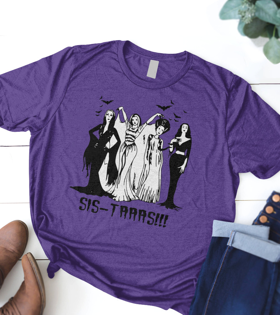 SIS-TAAAS Gothic Witches Halloween Illustration With Bats T-Shirt