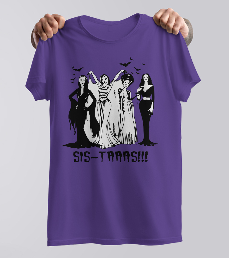 SIS-TAAAS Gothic Witches Halloween Illustration With Bats T-Shirt