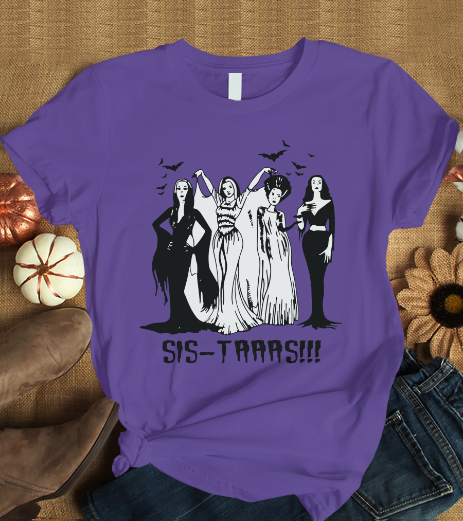 SIS-TAAAS Gothic Witches Halloween Illustration With Bats T-Shirt