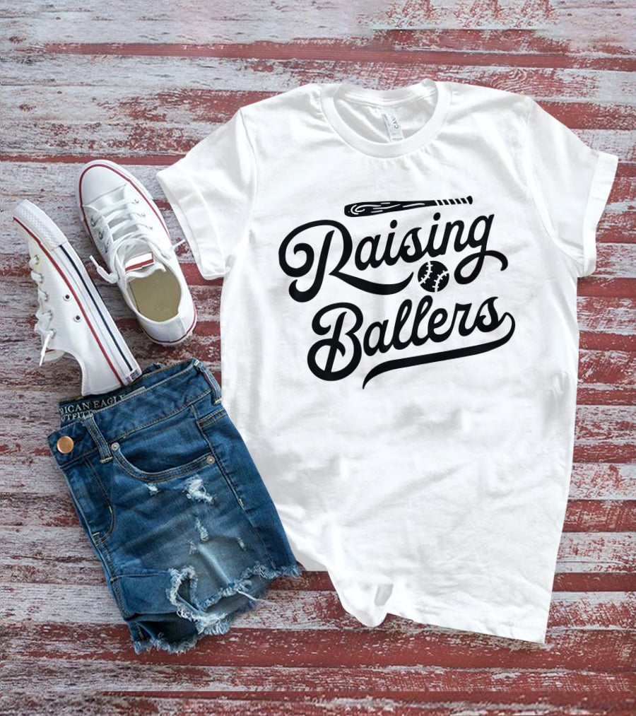 Raising Ballers Baseball Bat And Ball Enthusiast T-Shirt