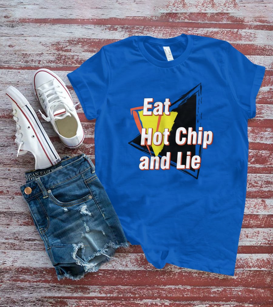 Eat Hot Chip And Lie Retro Style Text With Abstract Geometric Background T-Shirt