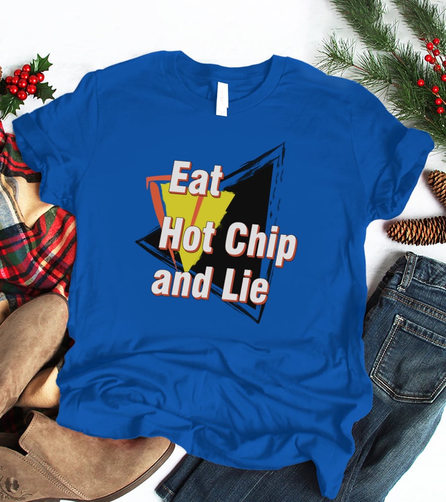 Eat Hot Chip And Lie Retro Style Text With Abstract Geometric Background T-Shirt
