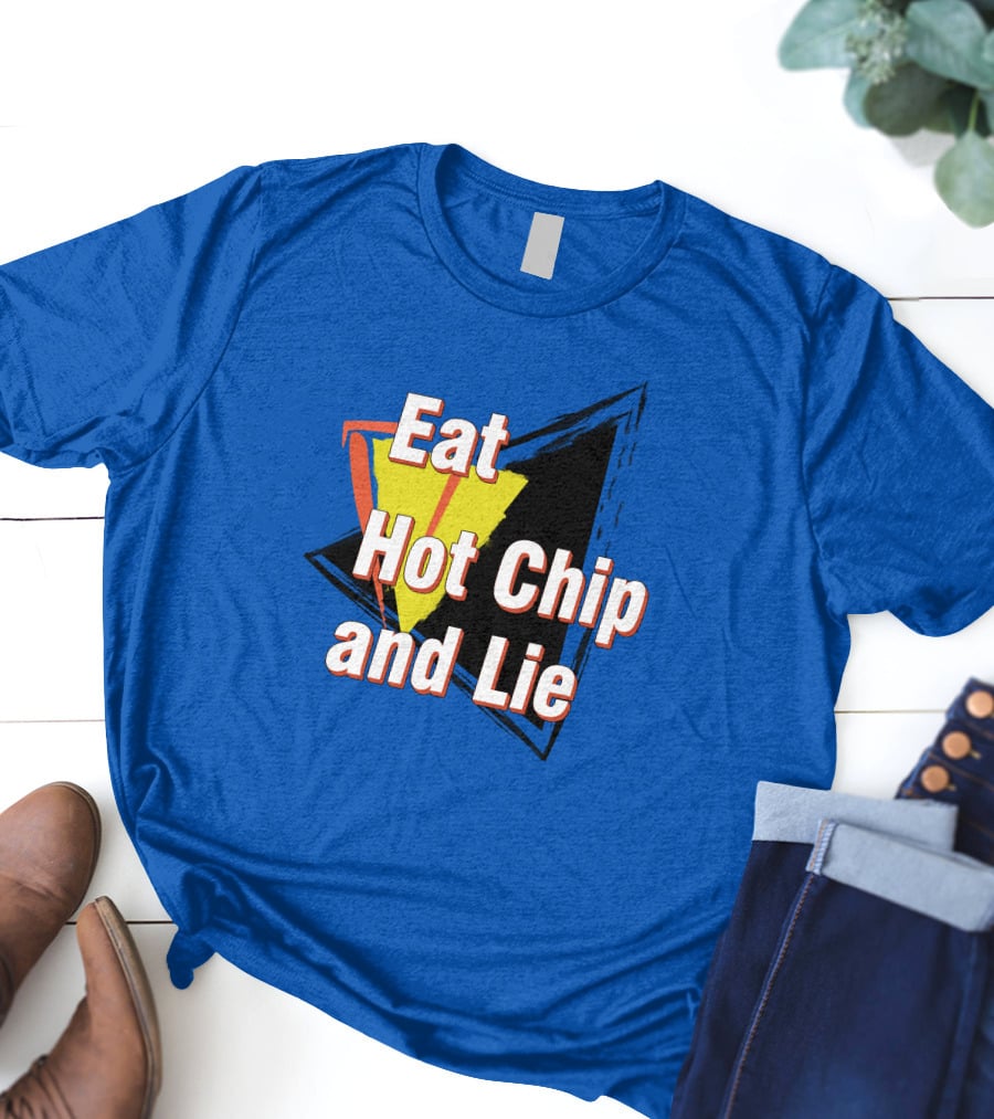 Eat Hot Chip And Lie Retro Style Text With Abstract Geometric Background T-Shirt