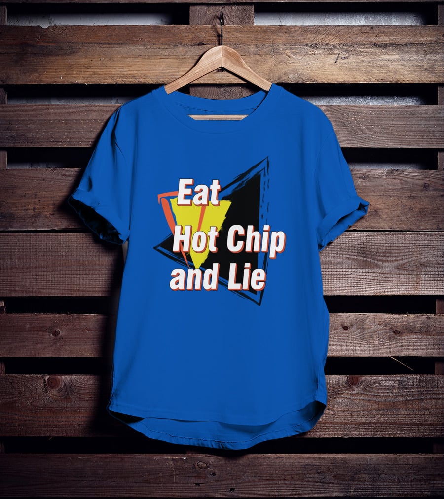 Eat Hot Chip And Lie Retro Style Text With Abstract Geometric Background T-Shirt