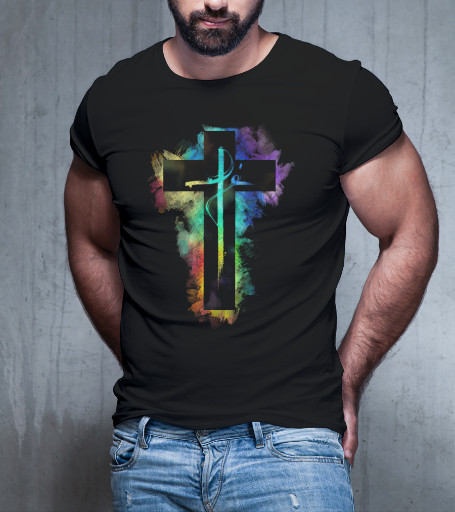 Cross Colorful Multicolor Paintbrush Cross T-Shirt