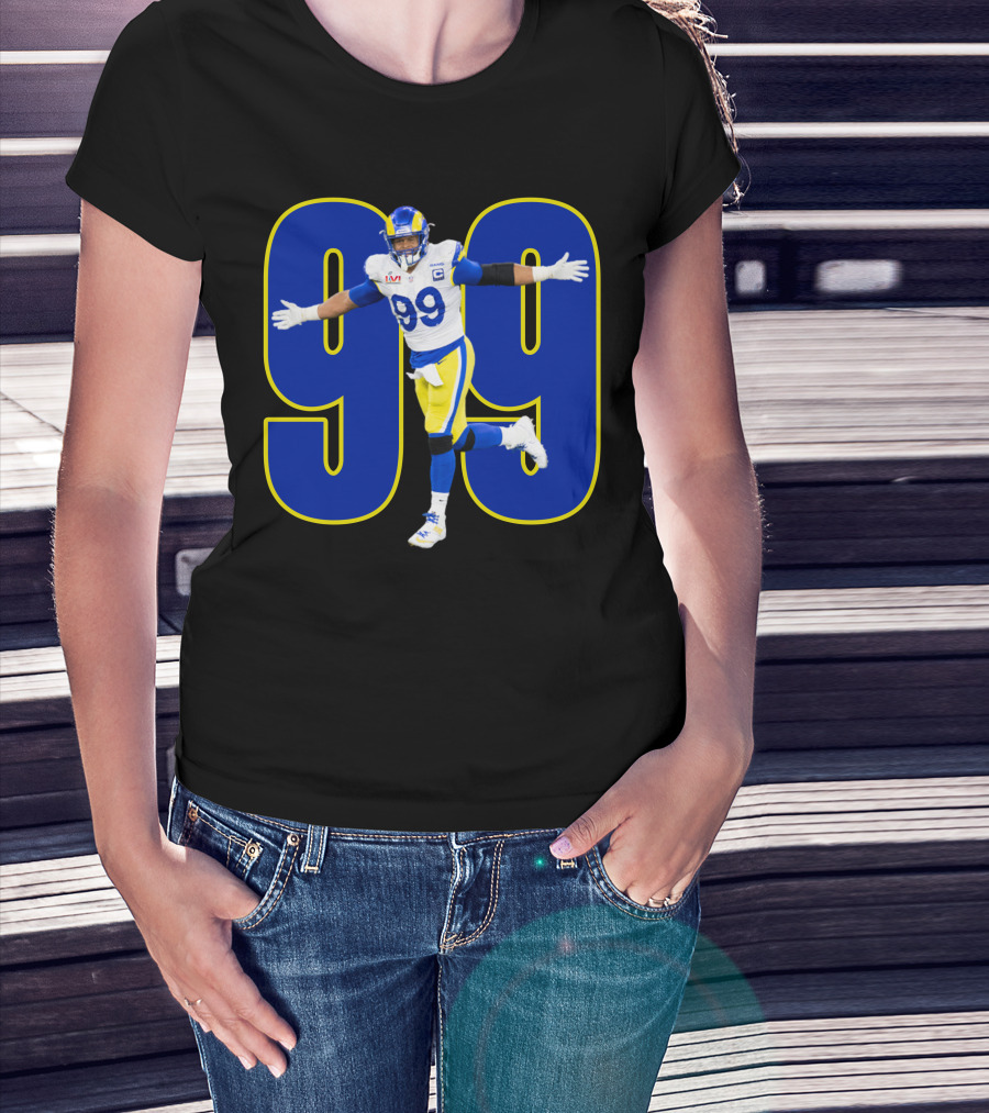 Aaron Charles Donald Number 99 NFL Player In Blue And Yellow Football Uniform T-Shirt