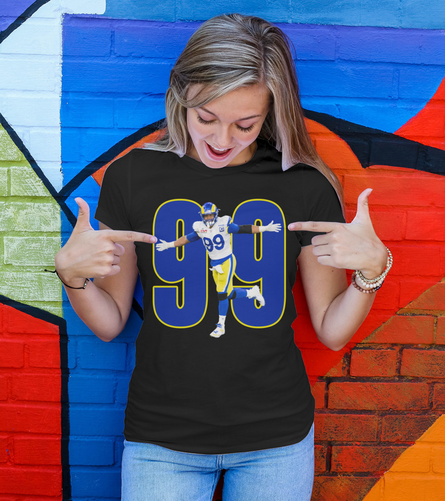 Aaron Charles Donald Number 99 NFL Player In Blue And Yellow Football Uniform T-Shirt
