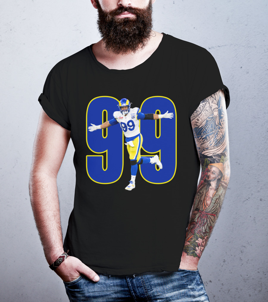 Aaron Charles Donald Number 99 NFL Player In Blue And Yellow Football Uniform T-Shirt