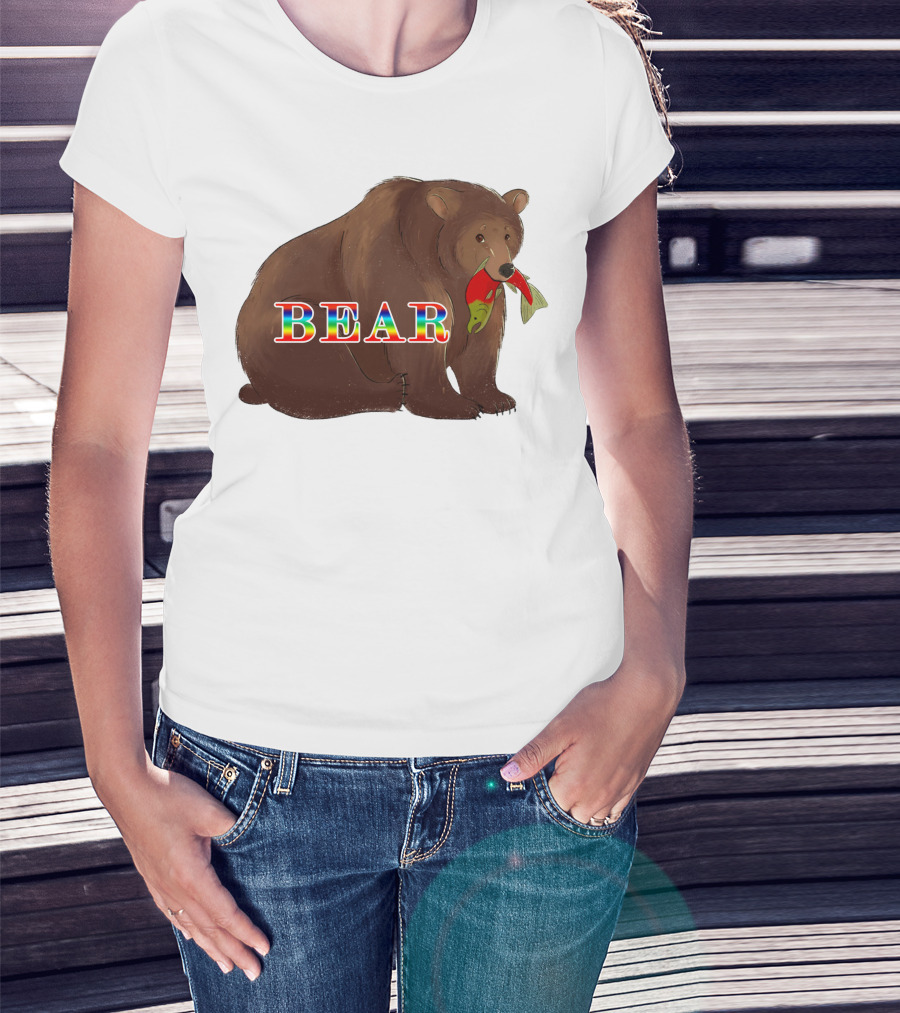 Bear Rainbow Text With Salmon T-Shirt