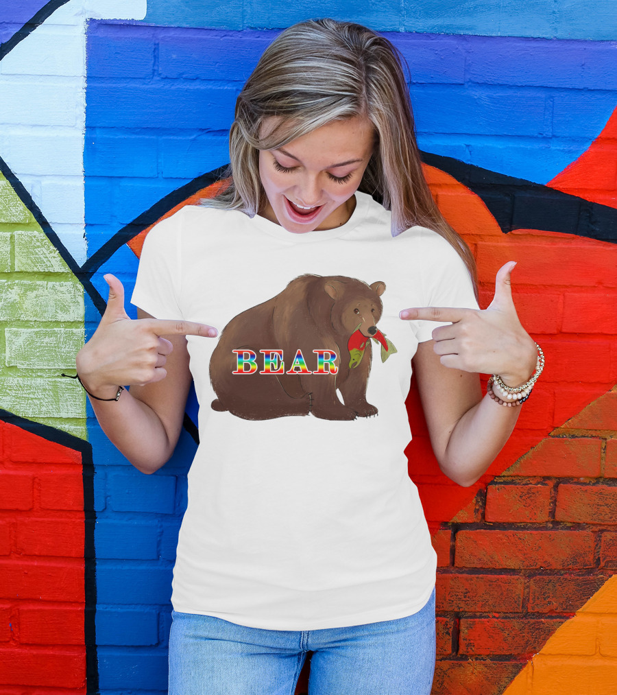 Bear Rainbow Text With Salmon T-Shirt