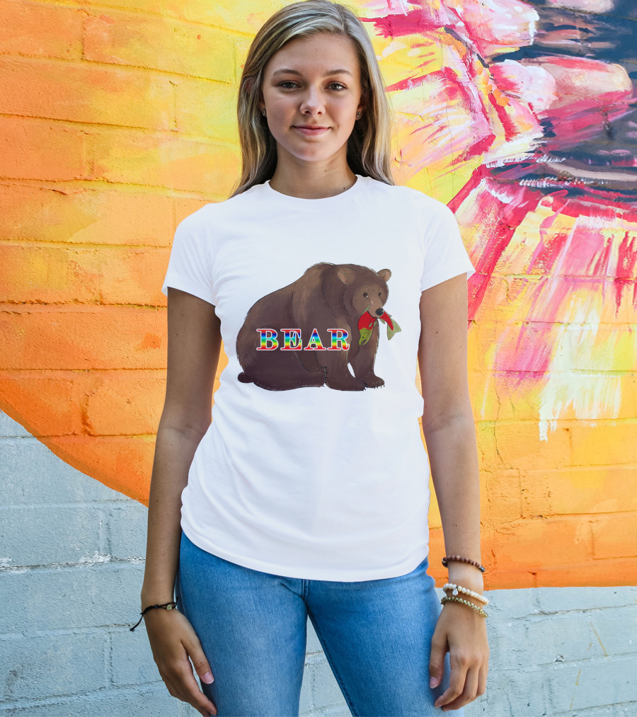 Bear Rainbow Text With Salmon T-Shirt