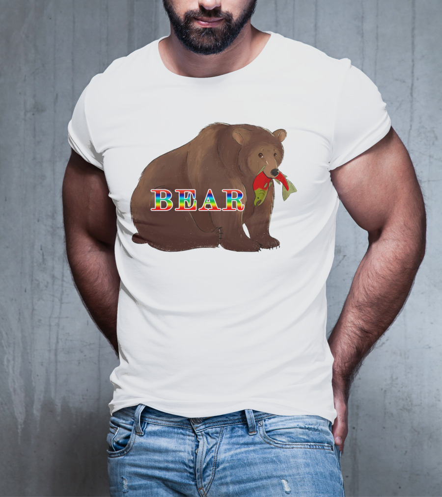 Bear Rainbow Text With Salmon T-Shirt