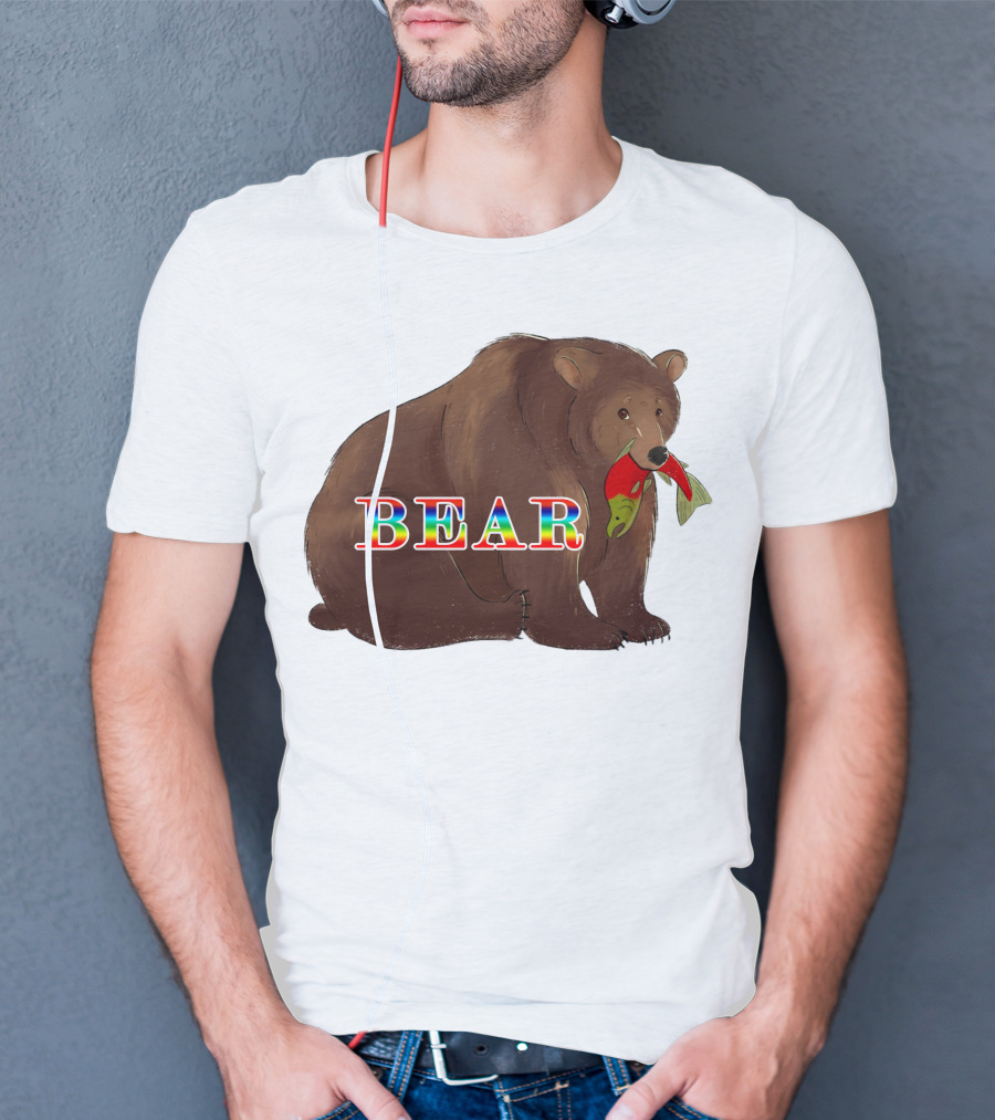 Bear Rainbow Text With Salmon T-Shirt