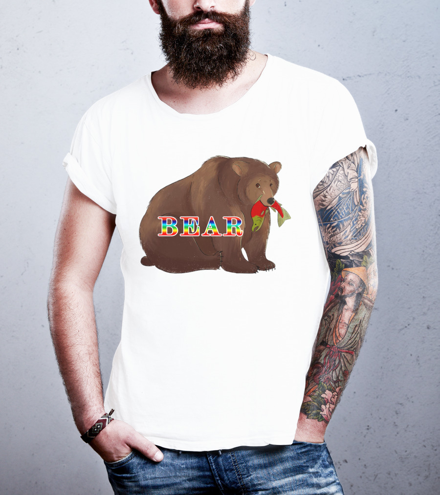 Bear Rainbow Text With Salmon T-Shirt