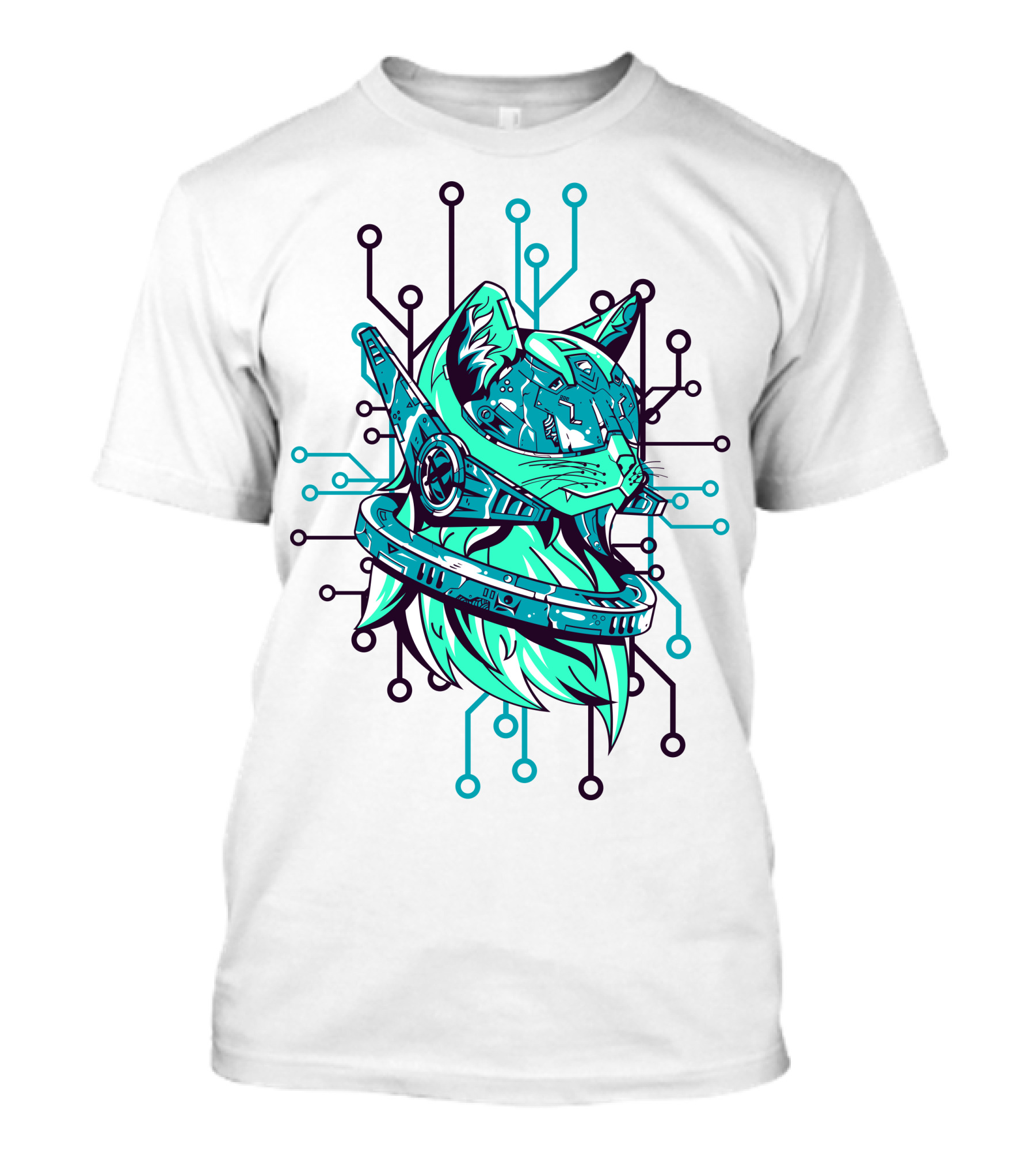 Futuristic Cybernetic Cat With Circuitry Elements T-Shirt