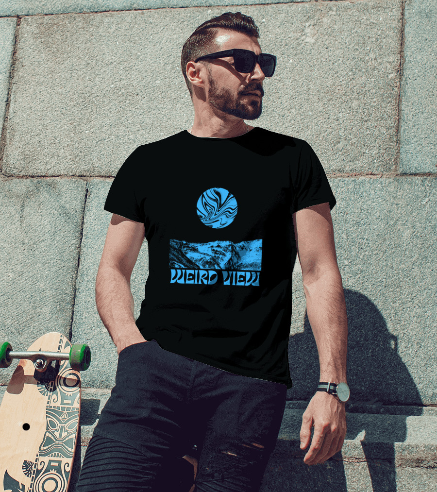 Weird View Surreal Blue Mountain Landscape With Swirling Sky T-Shirt