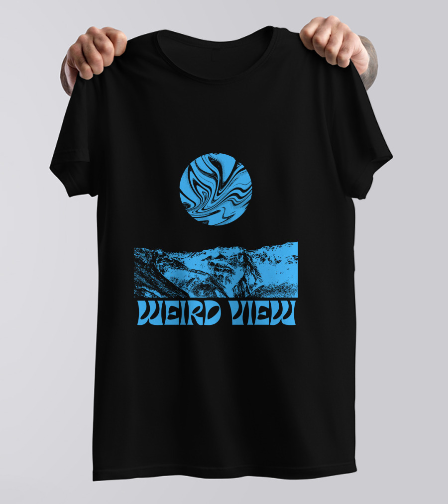Weird View Surreal Blue Mountain Landscape With Swirling Sky T-Shirt